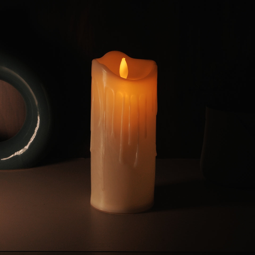 LED Moving Flame Pillar Candle - Dripping Ivory