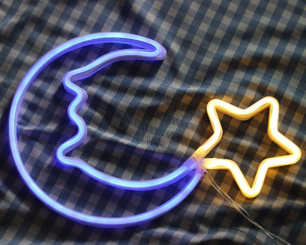 Moon Star Neon Sign Light Wall Hanging | USB Operated