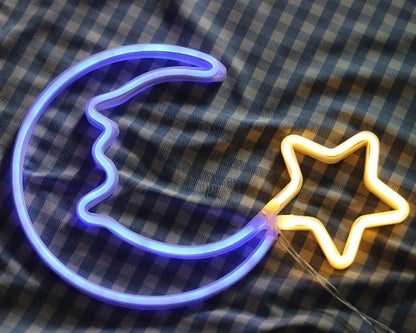 Moon Star Neon Sign Light Wall Hanging | USB Operated