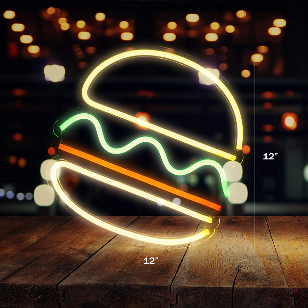 Burger Neon Sign Light Wall Hanging | USB Operated