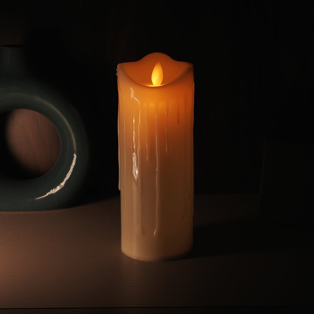 LED Moving Flame Pillar Candle - Dripping Ivory