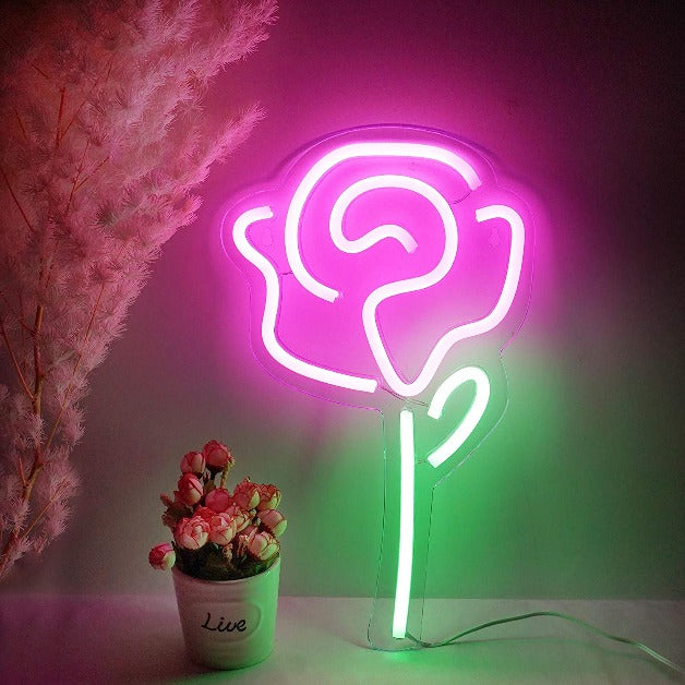 Rose Neon Sign Light Wall Hanging | USB Operated