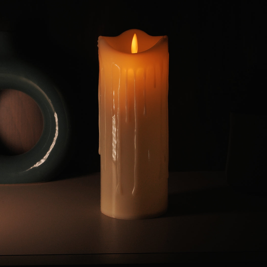 LED Moving Flame Pillar Candle - Dripping Ivory