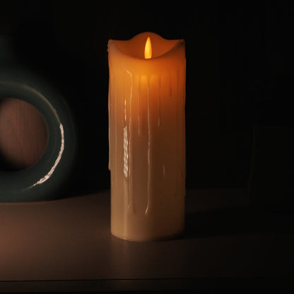 LED Moving Flame Pillar Candle - Dripping Ivory