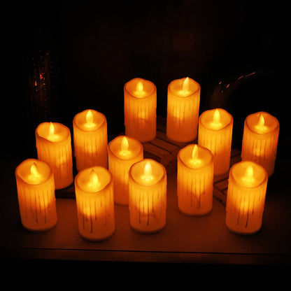 LED Moving Wick Dripping Pillar Candle - Pack of 12