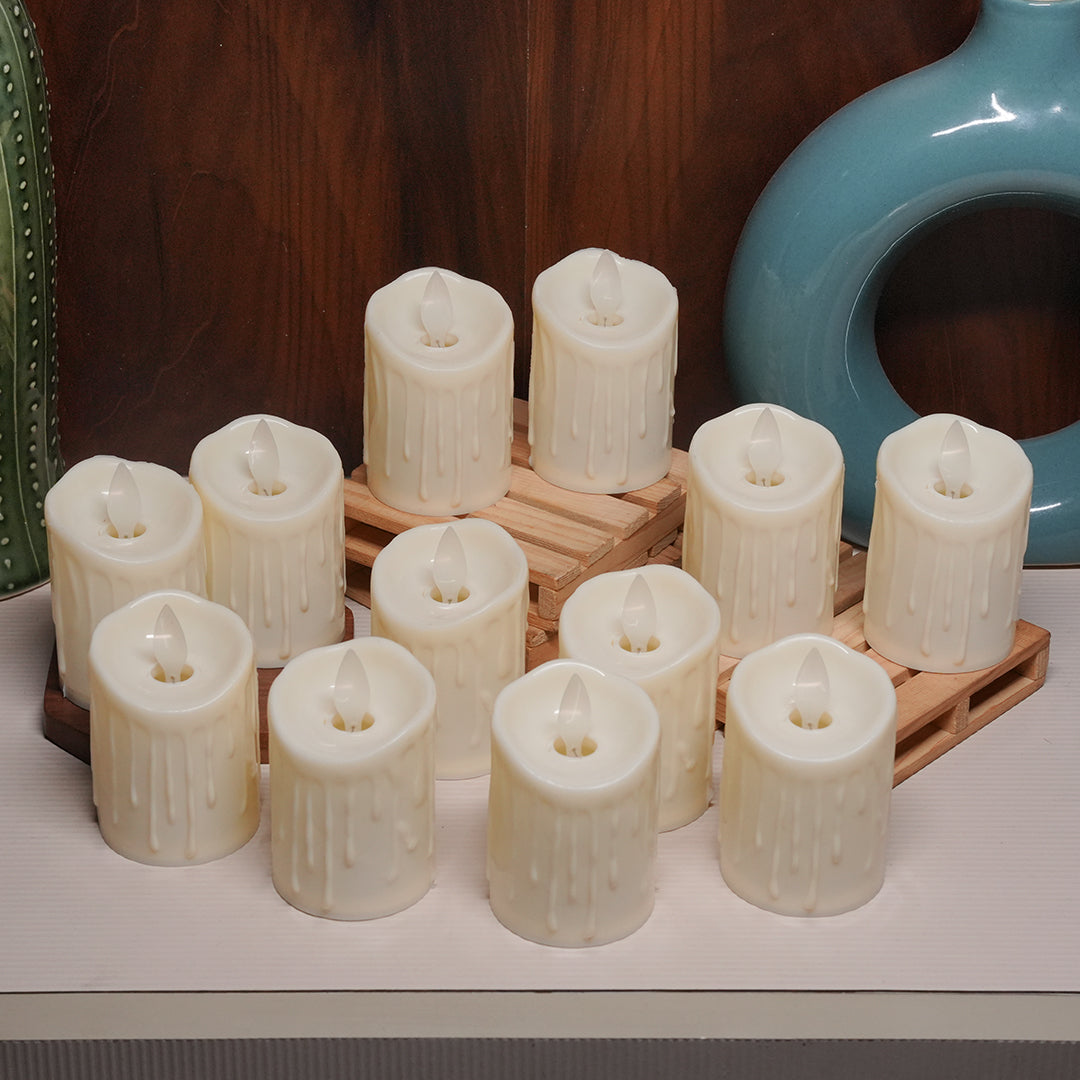 LED Moving Wick Dripping Pillar Candle - Pack of 12