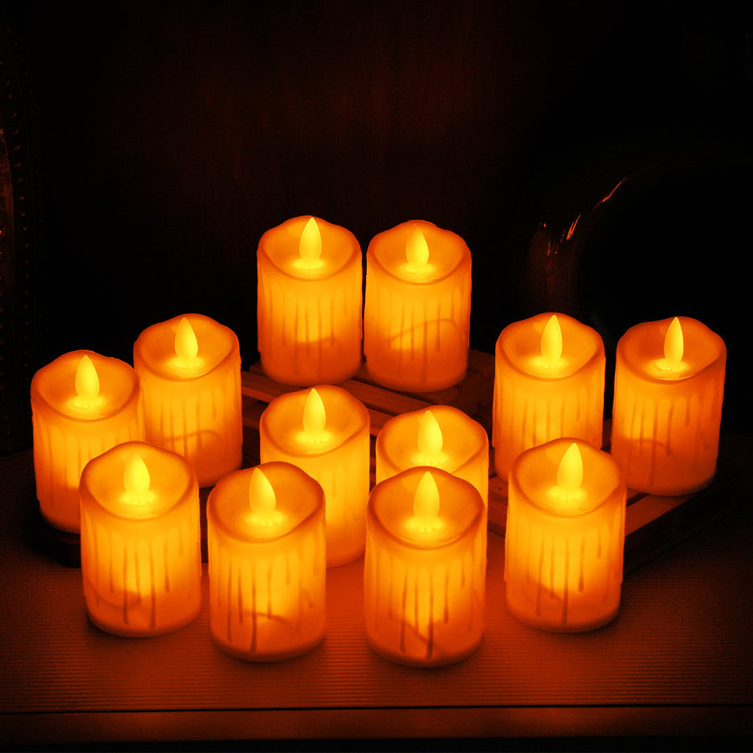 LED Moving Wick Dripping Pillar Candle - Pack of 12