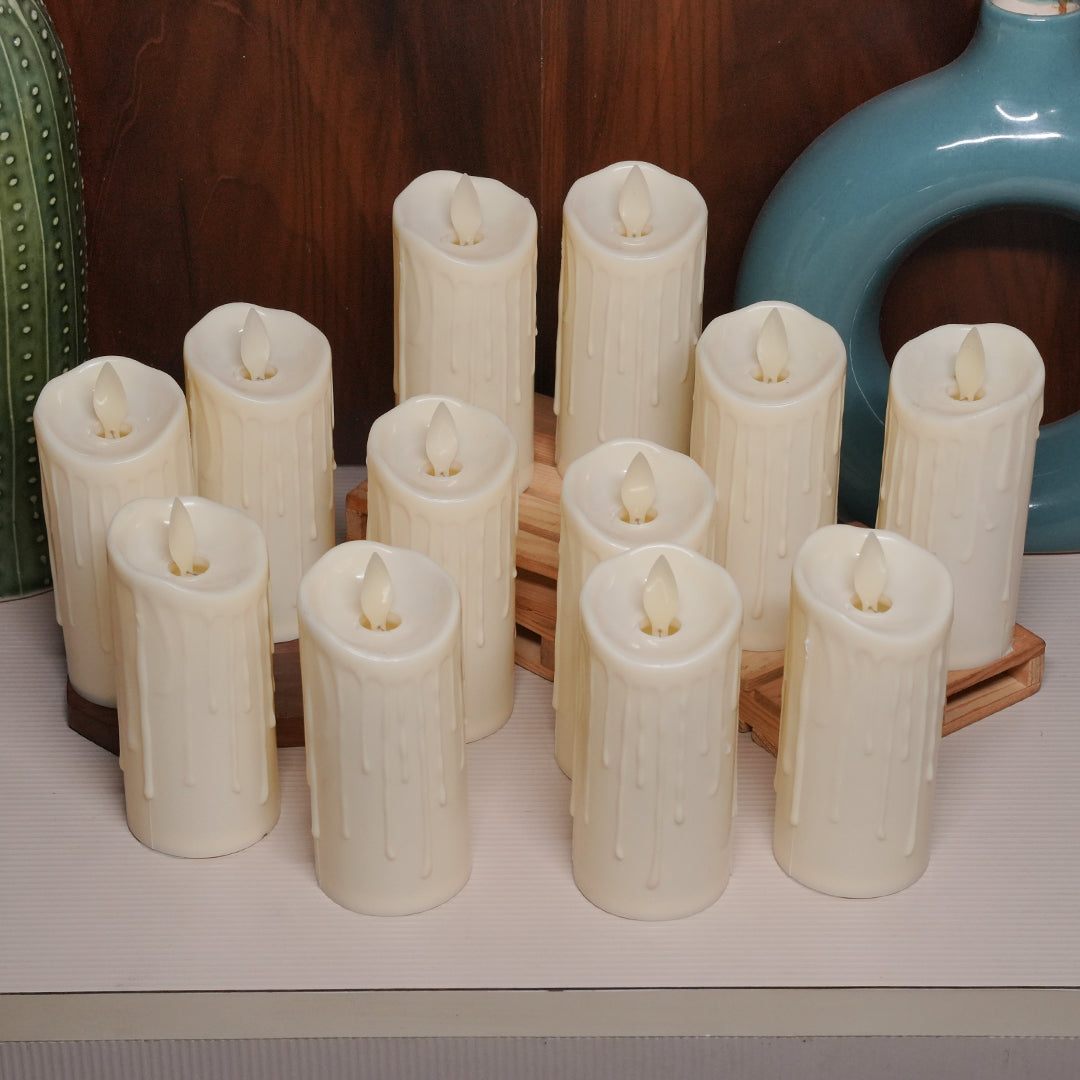 LED Moving Wick Dripping Pillar Candle - Pack of 12