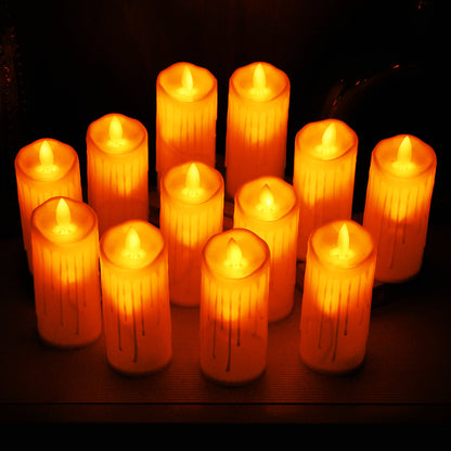 LED Moving Wick Dripping Pillar Candle - Pack of 12