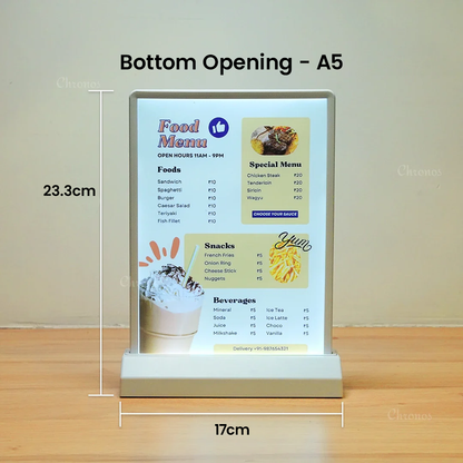 Rechargeable Dual-Sided LED Light Box | Tabletop Sign Board for Restaurants, Bars & Retail Stores – A4/A5/A6, White