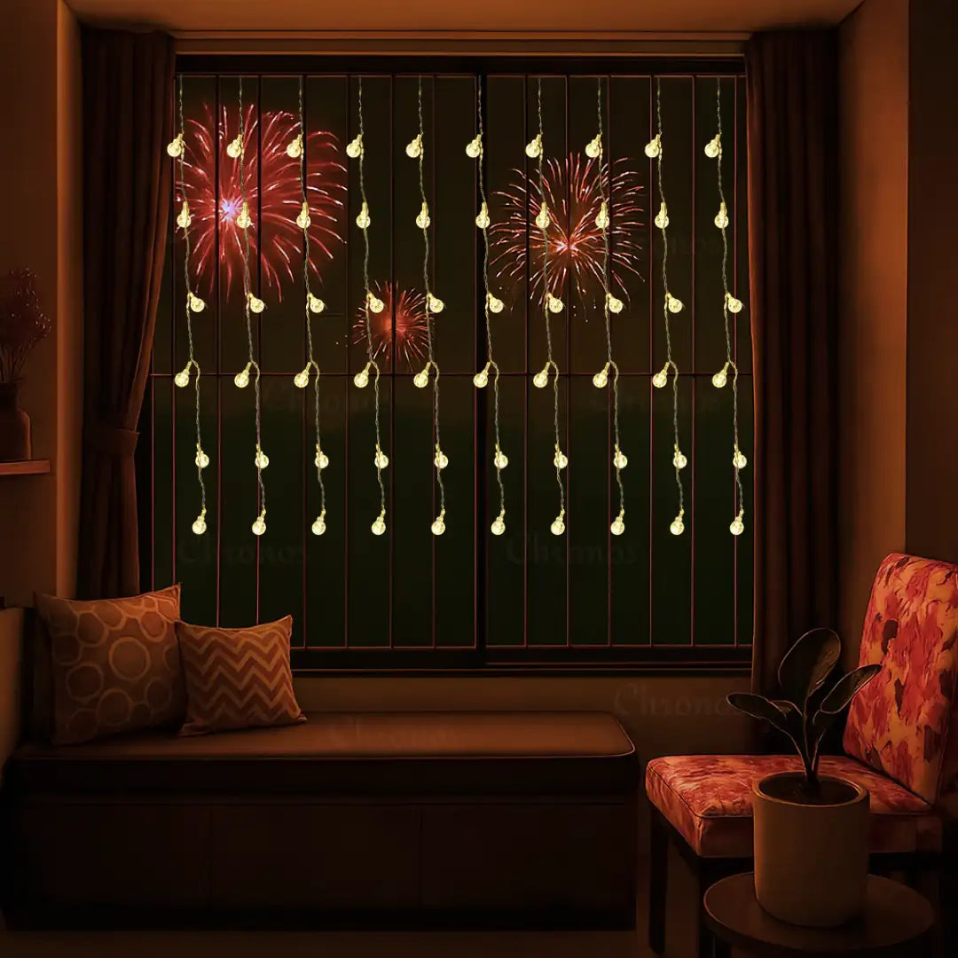 Bubble Curtain Lights – Warm White | 8 Modes | Plug & Play