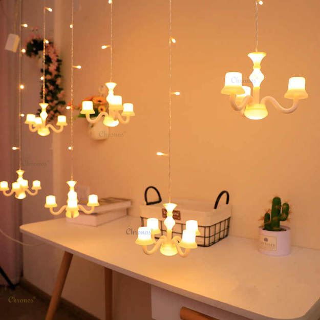 Mini Chandelier Curtain Lights | 6 Chandeliers | Warm White LED