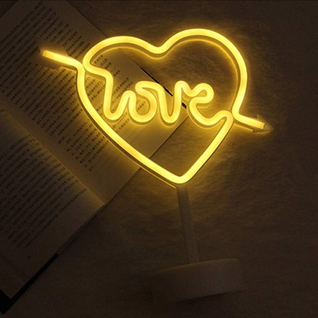 Cupid Heart with Love Neon Sign Table Lamp | Battery & USB Operated