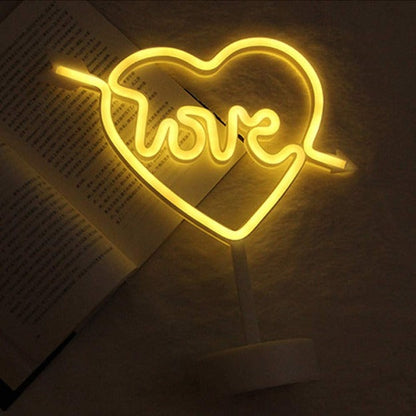 Cupid Heart with Love Neon Sign Table Lamp | Battery & USB Operated