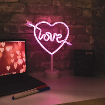 Cupid Heart with Love Neon Sign Table Lamp | Battery & USB Operated