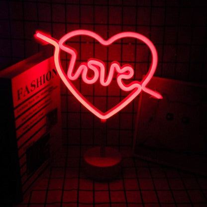 Cupid Heart with Love Neon Sign Table Lamp | Battery & USB Operated