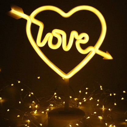 Cupid Heart with Love Neon Sign Table Lamp | Battery & USB Operated