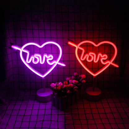 Cupid Heart with Love Neon Sign Table Lamp | Battery & USB Operated