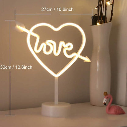 Cupid Heart with Love Neon Sign Table Lamp | Battery & USB Operated