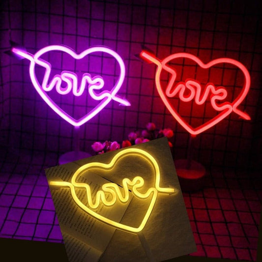 Cupid Heart with Love Neon Sign Table Lamp | Battery & USB Operated
