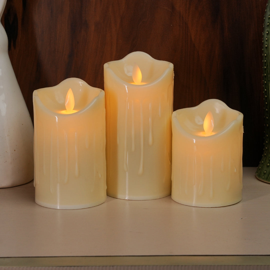 LED Moving Flame Pillar Candle - Dripping Ivory