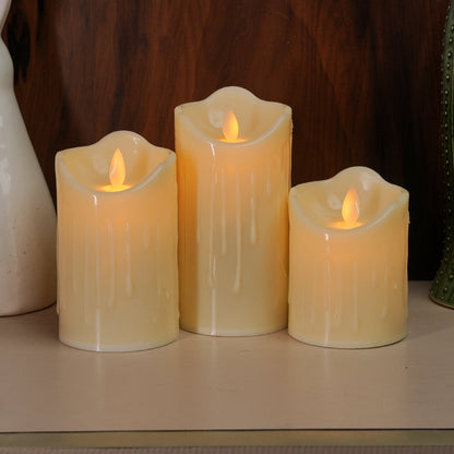LED Moving Flame Pillar Candle - Dripping Ivory