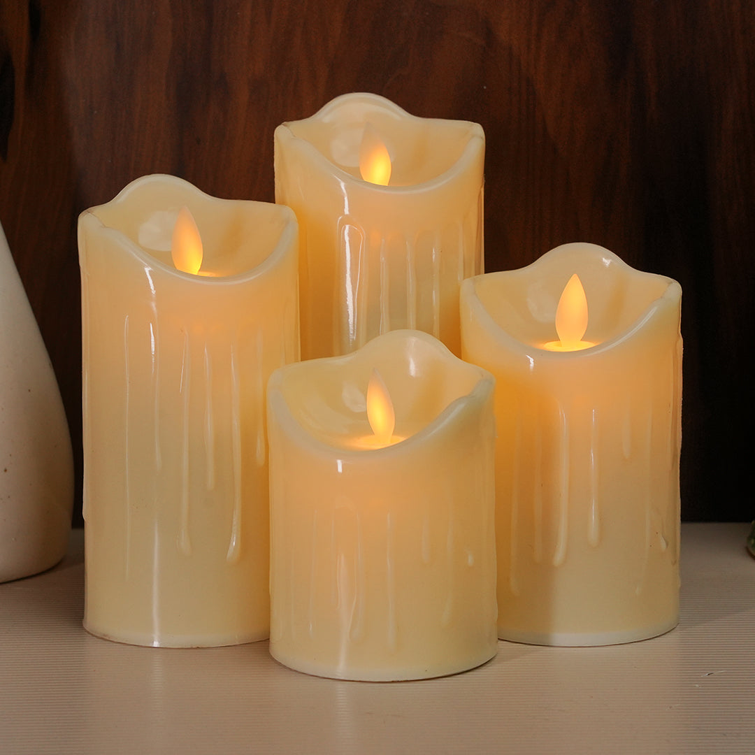 LED Moving Flame Pillar Candle - Dripping Ivory