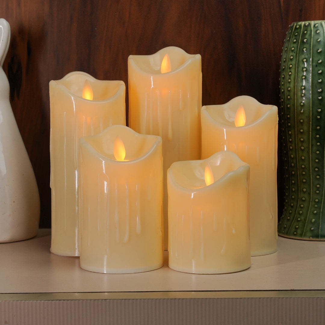 LED Moving Flame Pillar Candle - Dripping Ivory