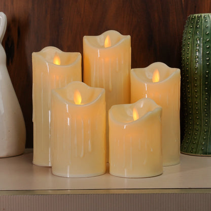 LED Moving Flame Pillar Candle - Dripping Ivory