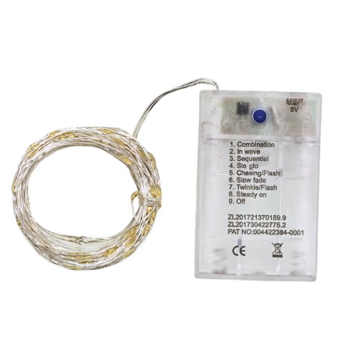 Copper Wire Fairy LED String Lights - 3xAA + Micro USB Powered | 8 Function Remote Control