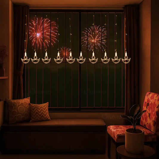 Diya String Curtain Lights | Warm White