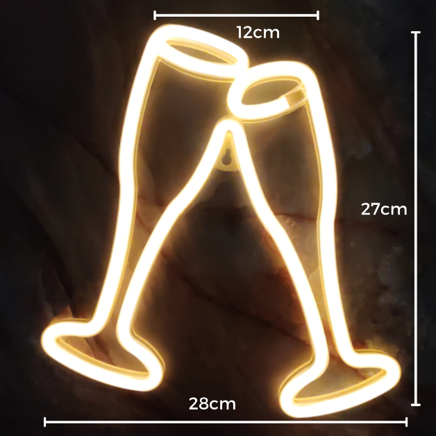 Wine Glass Neon Sign Wall Hanging Light | Battery & USB Operated