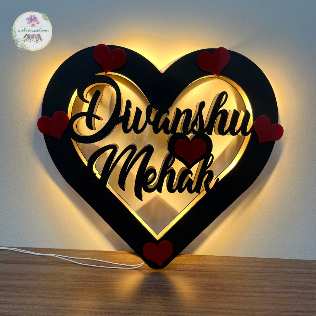 Couple heart LED frame