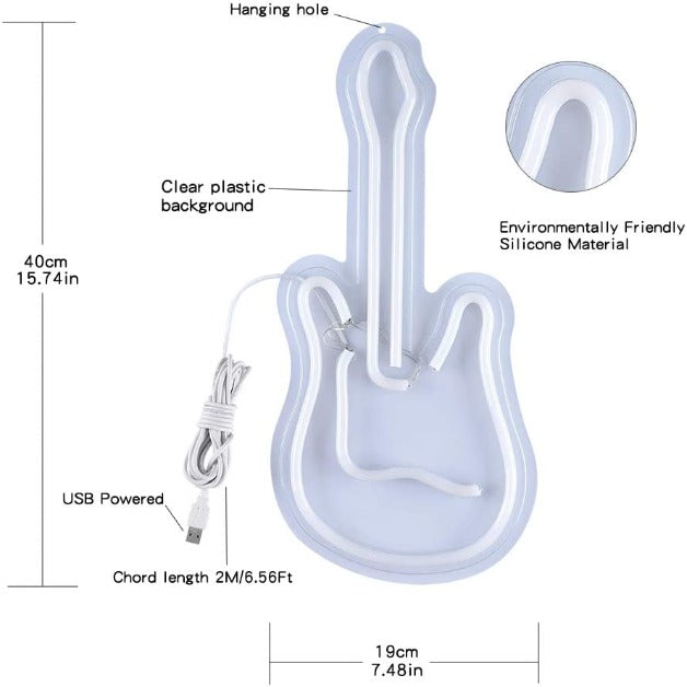Guitar Neon Sign Light Wall Hanging | USB Operated