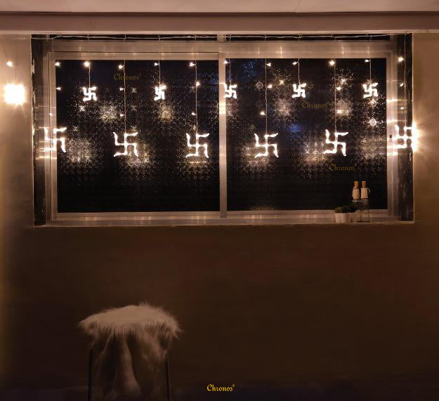 Swastik Curtain Lights | Warm White | Diwali Decorative LED Lights