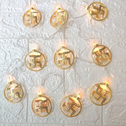 Swastik Metal String Lights | Amber Yellow LED | Ganpati Decoration