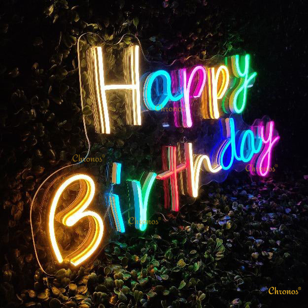 Mini Happy Birthday Neon Sign Light | 12" x 24"