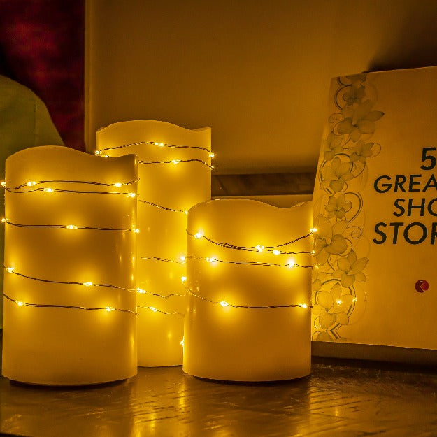 LED Pillar Candles with Fairy Lights | Pack of 3