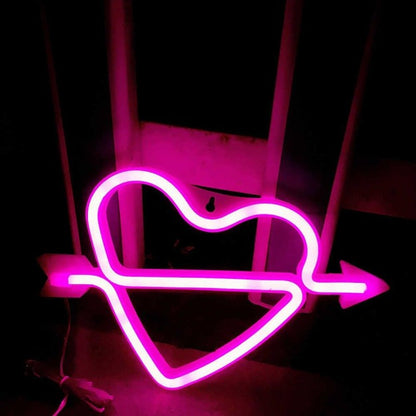 Cupid Heart Neon Sign Light | Battery & USB Operated