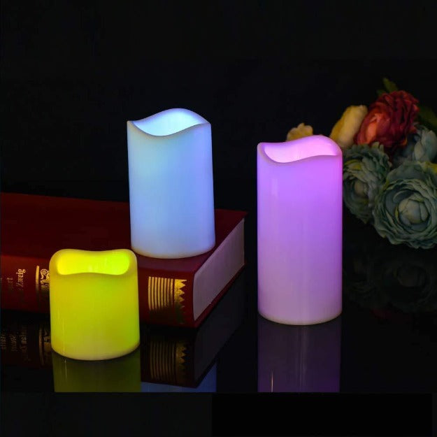 LED Pillar Candles with Remote Control | RGB LED Color | Pack of 3