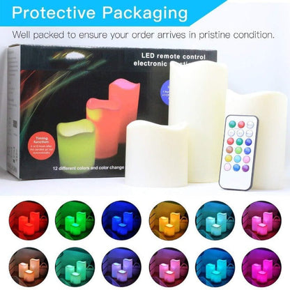 LED Pillar Candles with Remote Control | RGB LED Color | Pack of 3