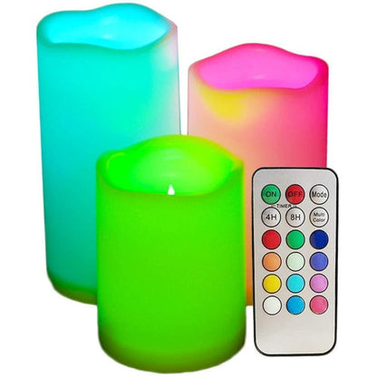 LED Pillar Candles with Remote Control | RGB LED Color | Pack of 3