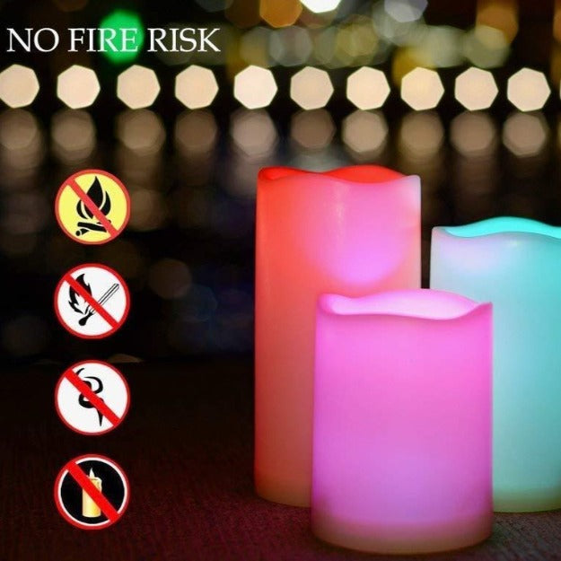 LED Pillar Candles with Remote Control | RGB LED Color | Pack of 3