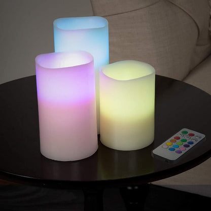 LED Pillar Candles with Remote Control | RGB LED Color | Pack of 3