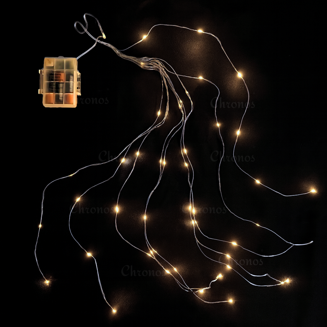 Copper Wire Fairy LED Lights with Waterfall Effect | Battery Operated | 8 Function Remote Control | Warm Warm