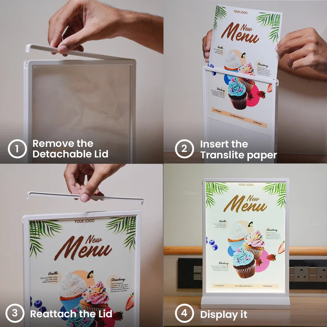 Rechargeable Dual-Sided LED Light Box | Tabletop Sign Board for Restaurants, Bars & Retail Stores – A4/A5/A6, White