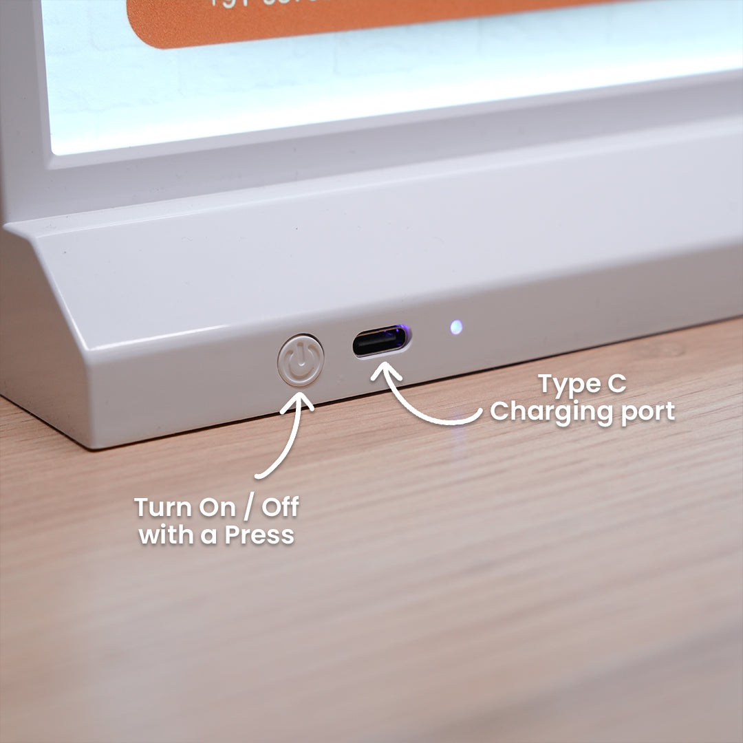 Rechargeable Dual-Sided LED Light Box | Tabletop Sign Board for Restaurants, Bars & Retail Stores – A4/A5/A6, White