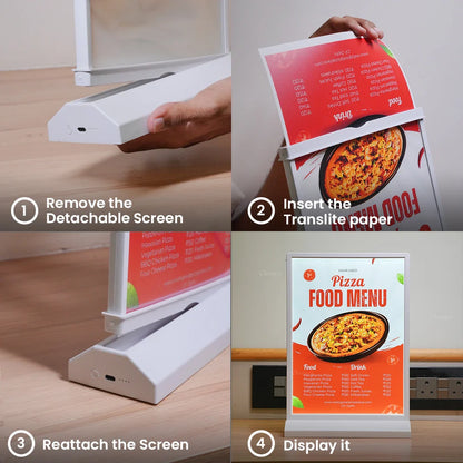 Rechargeable Dual-Sided LED Light Box | Tabletop Sign Board for Restaurants, Bars & Retail Stores – A4/A5/A6, White