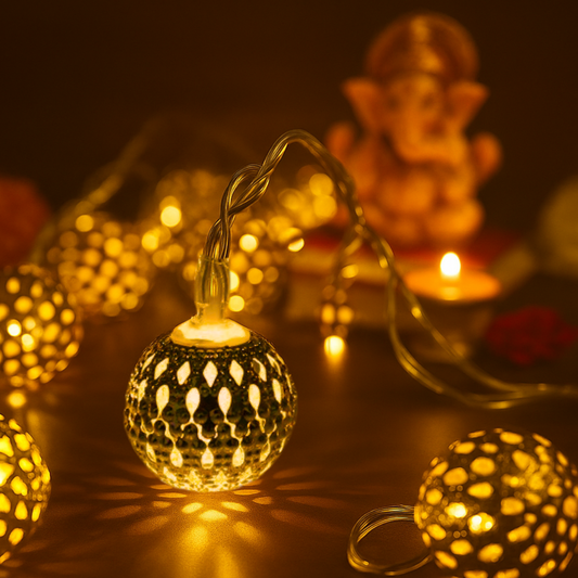 Metal Moroccan Balls Decorative String Lights - Warm White | Diwali Decoration