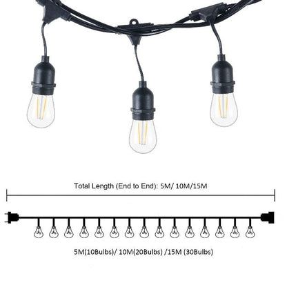 Waterproof Outdoor Hanging Bulb Holder String Lights with ST64 4W LED Bulbs